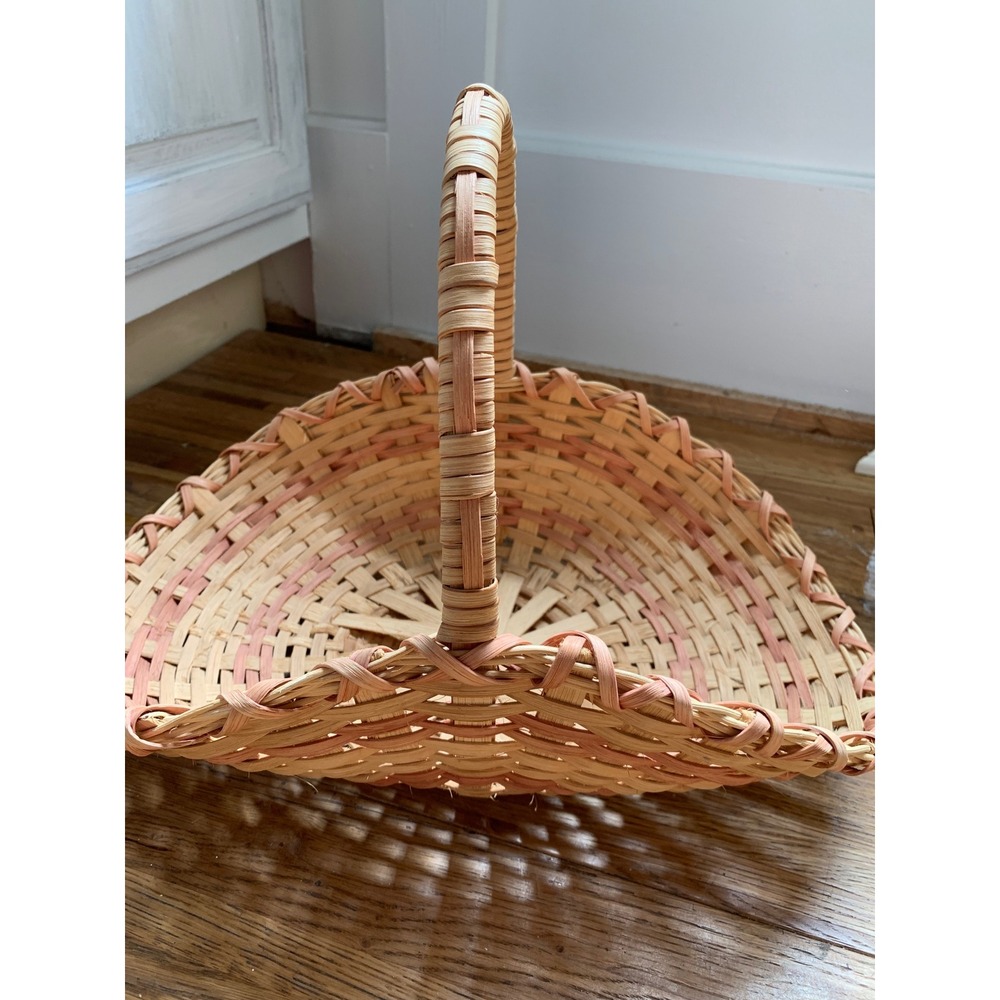Vintage Wicker Basket Hand Woven Pink Natural Boho Cottagecore Fairycore Retro
